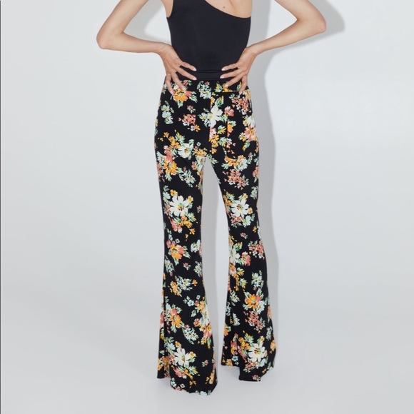 ZARA Floral Print Flare Leg Pants - Picture 7 of 8